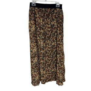 Molly Bracken Floral Sheer Maxi Skirt Black Brown Large